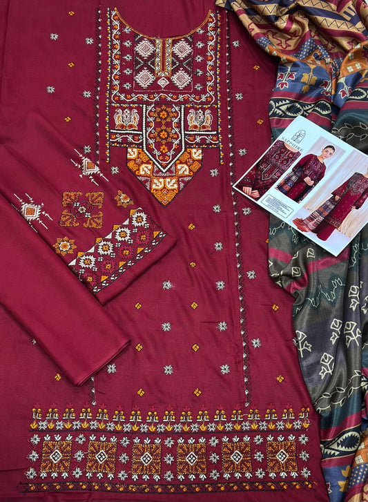 Sapphire Premium Dhanak 3-Piece Embroidered Suit