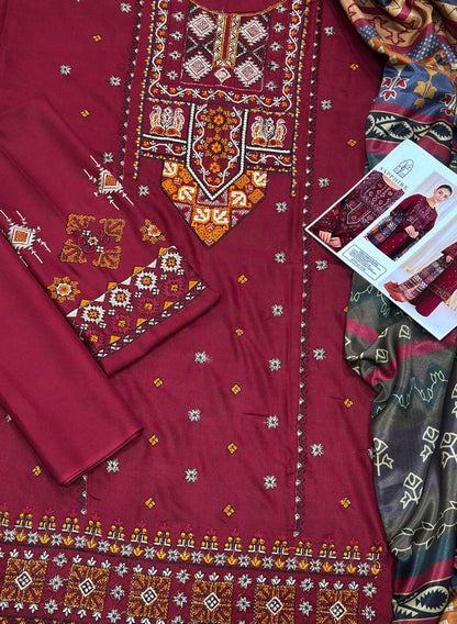 Sapphire Premium Dhanak 3-Piece Embroidered Suit