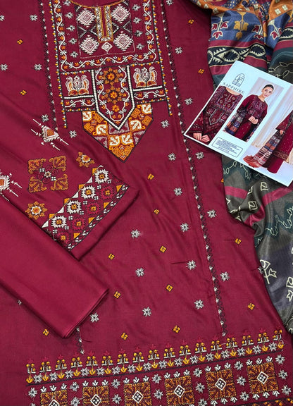 Sapphire Premium Dhanak 3-Piece Embroidered Suit