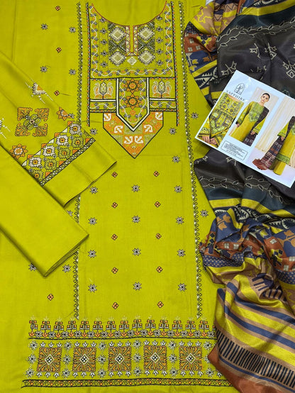 Sapphire Premium Dhanak 3-Piece Embroidered Suit