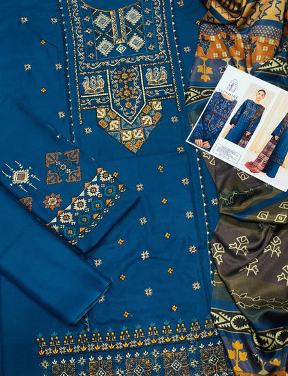 Sapphire Premium Dhanak 3-Piece Embroidered Suit