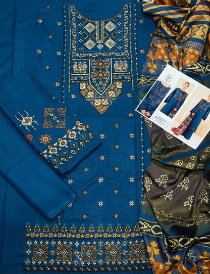 Sapphire Premium Dhanak 3-Piece Embroidered Suit