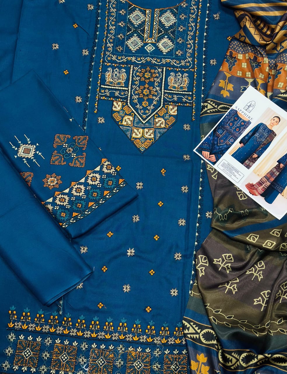 Sapphire Premium Dhanak 3-Piece Embroidered Suit